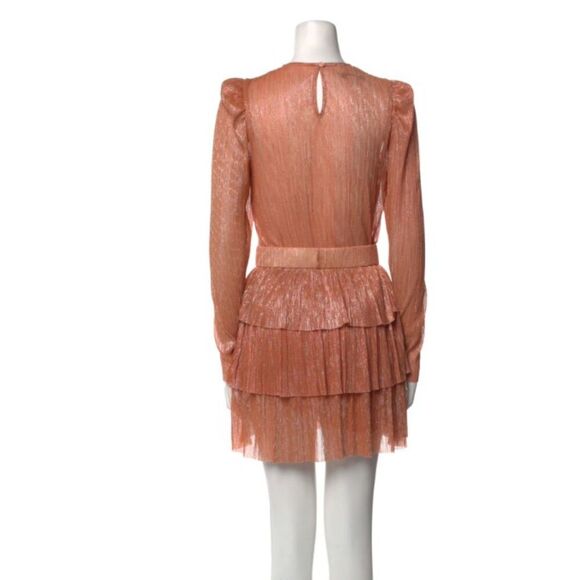 Sabina Musayev Crew Neck Mini Dress Size: L Carry Dress Orange Metallic - Picture 3 of 4